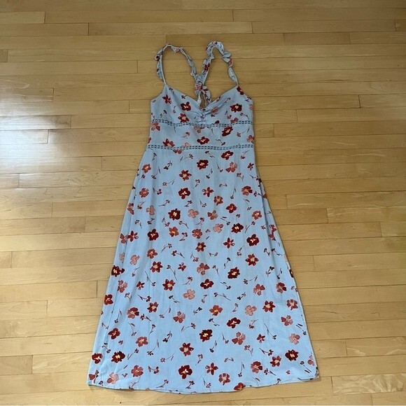 Zara Linen Blend Ruffled Straps Floral Midi Dress L NWT - Picture 12 of 16